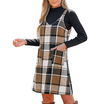 Sleeveless Plaid A Line Mini Overall Dress for Women