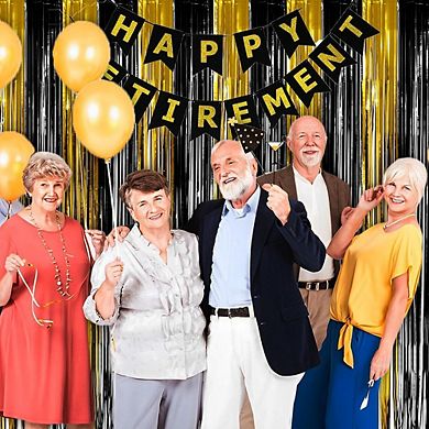 Black and Gold Foil Party Streamers Backdrop 2 Pack 3.2 by 8.2 Feet