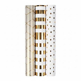 Birthday Wrapping Paper Mini Roll White and Gold Foil Design