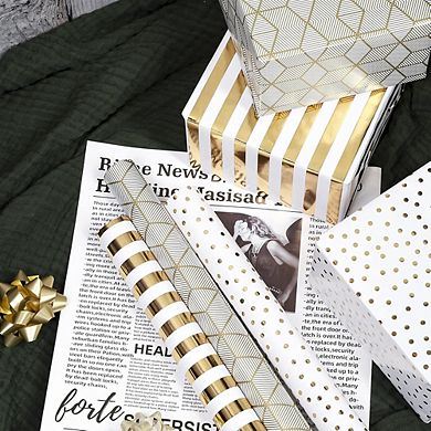 Birthday Wrapping Paper Mini Roll White and Gold Foil Design
