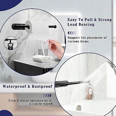 Black Stainless Steel Under-Cabinet Paper Towel Holder Self-Adhesive or Drill Mount