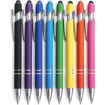 8 Pack Retractable Stylus Ballpoint Pens Black Ink