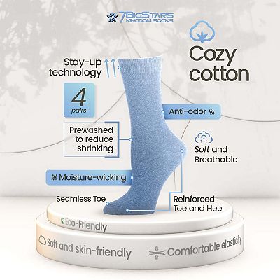 Women's Cotton Dress Socks, 4 Pack, Solid, Casual, Crew, Lightweight,  Breathable & Everyday Socks