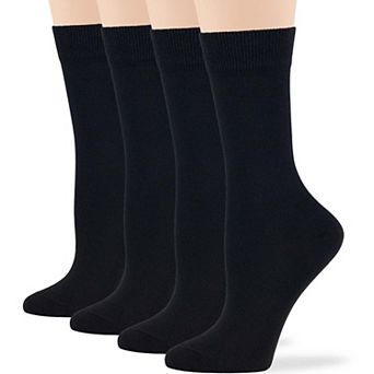 Women's Cotton Dress Socks, 4 Pack, Solid, Casual, Crew, Lightweight, Breathable & Everyday Socks