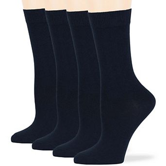 Women's Cotton Dress Socks, 4 Pack, Solid, Casual, Crew, Lightweight, Breathable & Everyday Socks