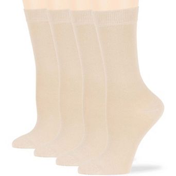 Women's Cotton Dress Socks, 4 Pack, Solid, Casual, Crew, Lightweight, Breathable & Everyday Socks
