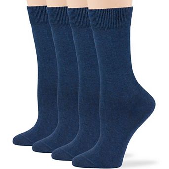 Women's Cotton Dress Socks, 4 Pack, Solid, Casual, Crew, Lightweight, Breathable & Everyday Socks