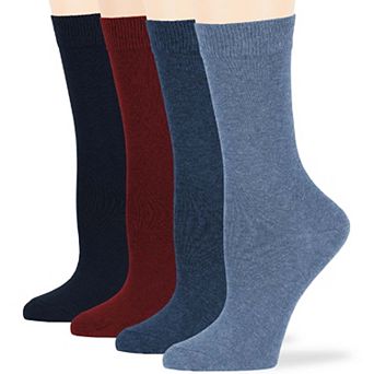Women's Cotton Dress Socks, 4 Pack, Solid, Casual, Crew, Lightweight, Breathable & Everyday Socks