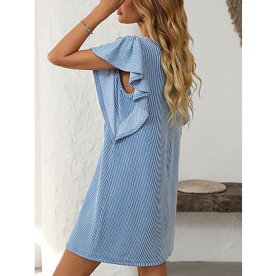 Women's Flounce Cap Sleeve Crew Neck Casual Basic Loose Mini Dresses