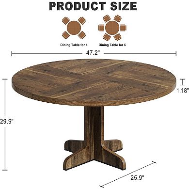 Round Dining Table For 4-6 People, 47 Inch Farmhouse Kitchen Table For Home Dining Room