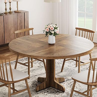 Round Dining Table For 4-6 People, 47 Inch Farmhouse Kitchen Table For Home Dining Room