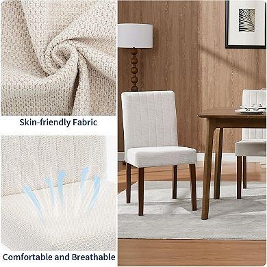 Dining Chairs Set of 2, High Back Parsons Chairs with Soft Fabric Seat and Solid Wood Legs