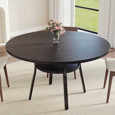 47 Inch Round Dining Table with Storage Shelf - Metal Legs, Seats 4-6, Modern Space-Saving Table