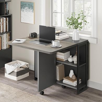 Folding Wooden Table for 2 to 6 People with 2 Shelves, Compact Kitchen Dining Table