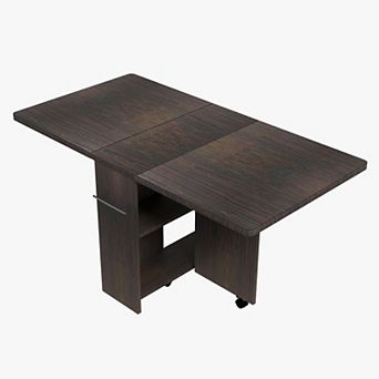 Folding Wooden Table for 2 to 6 People with 2 Shelves, Compact Kitchen Dining Table