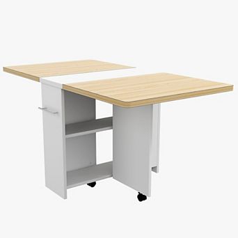 Folding Wooden Table for 2 to 6 People with 2 Shelves, Compact Kitchen Dining Table