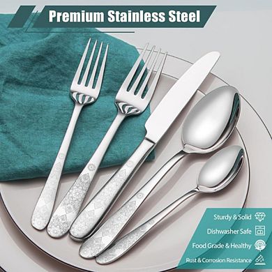 Polished Flatware Set With Pattern Handle