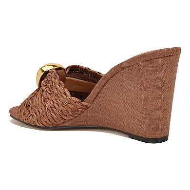 Nine West Nessla Women's Slip-On Wedge Sandals Square Toe