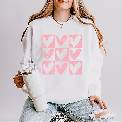 Pink Heart Checkered Chart - Women's Lightweight Garment Dyed Sweatshirt