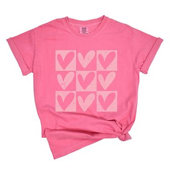 Pink Heart Checkered Chart - Women's Garment Dyed Graphic T-Shirt