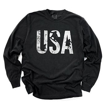 USA Winter Sports Distressed - Women's Garment Dyed Long Sleeve Graphic T-Shirt