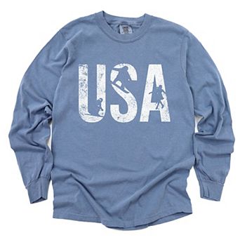 USA Winter Sports Distressed - Women's Garment Dyed Long Sleeve Graphic T-Shirt