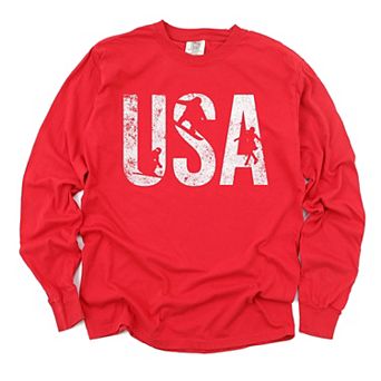 USA Winter Sports Distressed - Women's Garment Dyed Long Sleeve Graphic T-Shirt