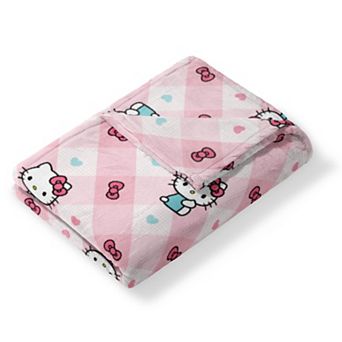 Hello Kitty Bow Gingham Delightful Silk Touch Throw Blanket