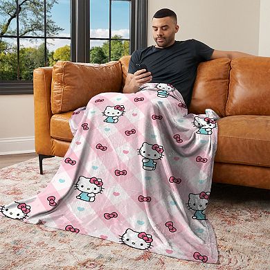 Hello Kitty Bow Gingham Delightful Silk Touch Throw Blanket