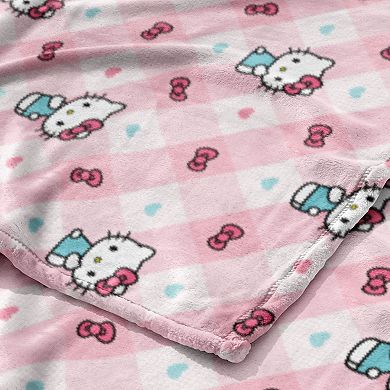 Hello Kitty Bow Gingham Delightful Silk Touch Throw Blanket