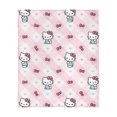 Hello Kitty Bow Gingham Delightful Silk Touch Throw Blanket