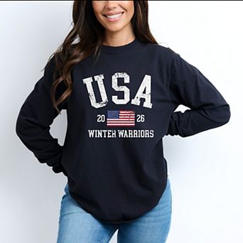 USA Winter Warriors - Women's Garment Dyed Long Sleeve Graphic T-Shirt