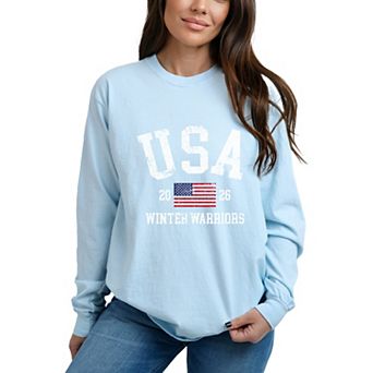 USA Winter Warriors - Women's Garment Dyed Long Sleeve Graphic T-Shirt