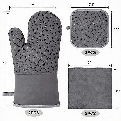 6-Piece Kitchen Set: Oven Mitts, Pot Holders, Towels - Heat Resistant, Non-Slip, Soft Cotton