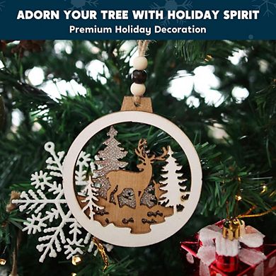 6-Pcs Wooden Farmhouse Rustic Reindeer Ornaments