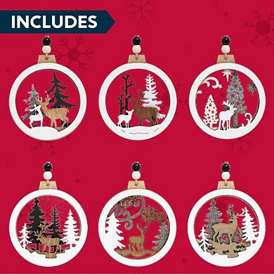 6-Pcs Wooden Farmhouse Rustic Reindeer Ornaments