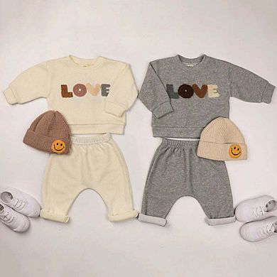 LOVE Graphic Hoodies Combo Pants Kids Valentine's Day Sets