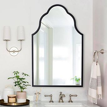Arched Black Wood Frame Accent Mirror