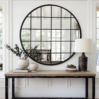 Round Grid Decorative Accent Mirror