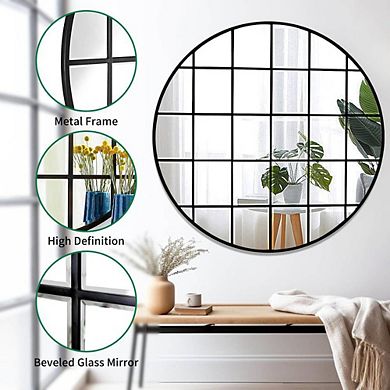 Round Grid Decorative Accent Mirror