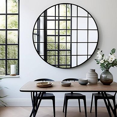 Round Grid Decorative Accent Mirror