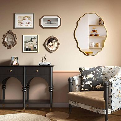 Gold Oval Wavy Unique Vanity Accent Mirror