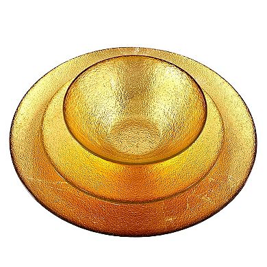 12PC Modern Glass Dinnerware Plates and Bowls Set with Sand Inspired Pattern for Dinner Parties