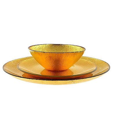 12PC Modern Glass Dinnerware Plates and Bowls Set with Sand Inspired Pattern for Dinner Parties