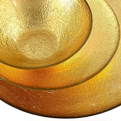 12PC Modern Glass Dinnerware Plates and Bowls Set with Sand Inspired Pattern for Dinner Parties