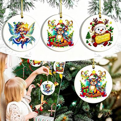 3-Pcs Round Ceramic Christmas Tree Ornaments