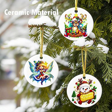 3-Pcs Round Ceramic Christmas Tree Ornaments