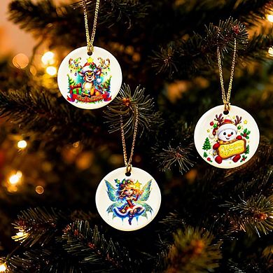3-Pcs Round Ceramic Christmas Tree Ornaments