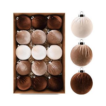 15 pc Brown Velvet Shatterproof Christmas Ornaments