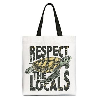 Respect the Locals Turtles Canvas Tote Bag, Retro Grunge Gift for Ocean and Beach Lovers